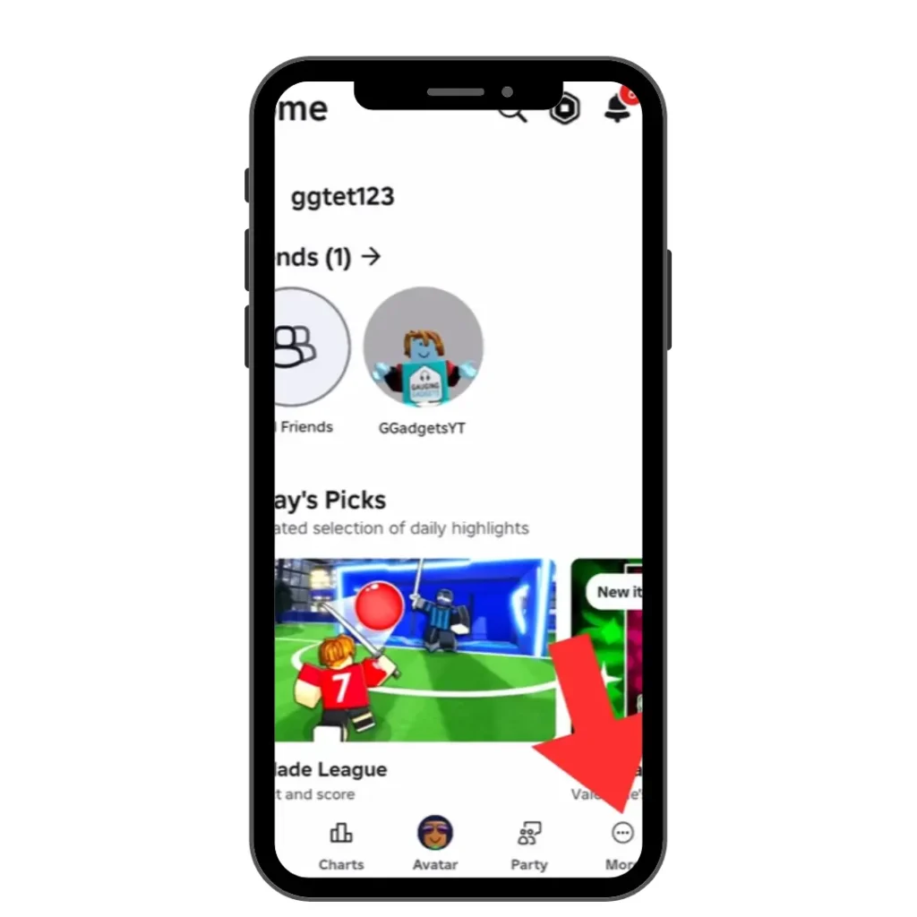 Open the Roblox app, scroll down, and click on the three dots at the bottom right