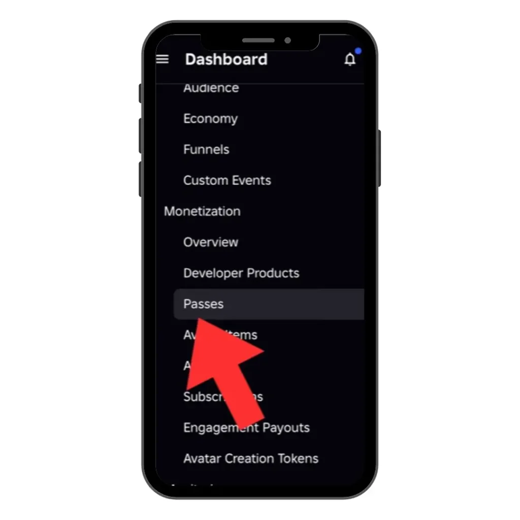 Scroll down and choose passes under monetization